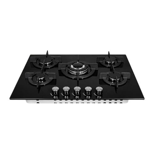 Image of Cookology GGH705BK 70cm Cooktop Burner Gas Hob in Black - 5 Cooking Zones - Cast Iron Pan Supports - Wok Burner - Automatic Ignition Dials - Flame Failure safety