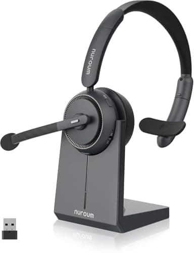 Image of Nuroum HP31S(3rd Gen) Single Ear Wireless Headset with Microphone,V5.4 Bluetooth Headset with Noise Cancelling Mics,Charging Base,Mute Button, USB Dongle for PC/Laptop/Phone for Conference Call Center