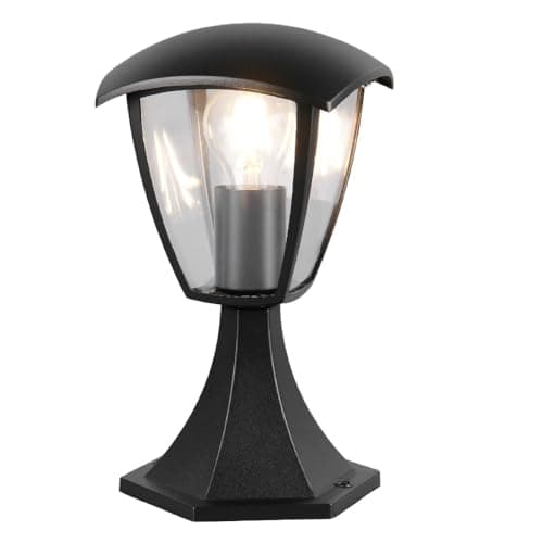 Image of Britalia Outdoor Pedestal Post Light, Black, Aluminium, 30cm x 17cm, IP44, E27, Clear Panels