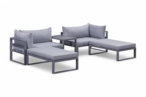 Image of Out & Out Original Santorini Grey 5-Piece Modular Lounge Set - L & R Sofas, Ottomans, Coffee Table, Modern Outdoor Furniture