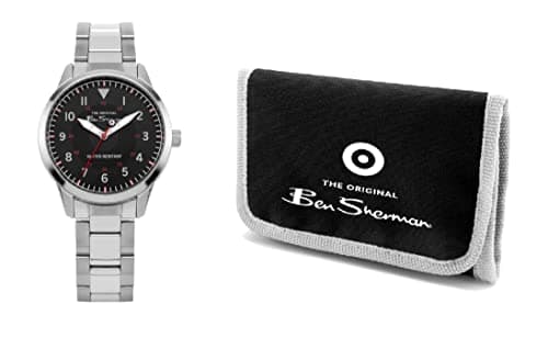 Image of Ben Sherman Kids Watch and Wallet Gift Set, Kids Wristwatch with Black Dial and Stainless Steel Bracelet with Matching Wallet BSK005BSMG - 2 Year Warranty