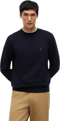 Image of Tommy Hilfiger Men’s Essential Crew Neck Regular Fit Fleece Sweatshirt, Blue (Desert Sky), M