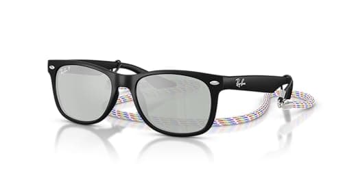 Image of Ray-Ban Rj9052s New Wayfarer Square Sunglasses, Rubber Black/Green Mirror Silver Polarized, 47 mm