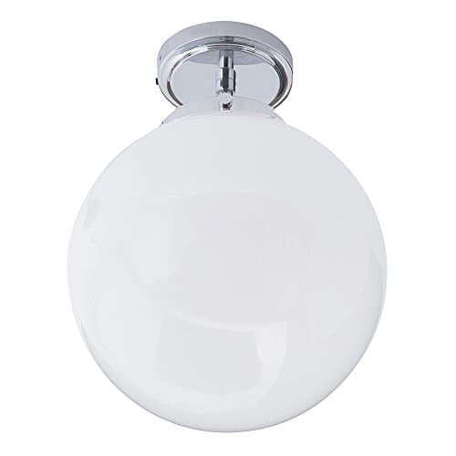 Image of LITECRAFT Preston Ceiling Light Bathroom Semi Flush with White Globe Shade - Polished Chrome (1 Light)