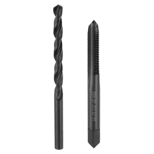 Image of sourcing map Tap & Drill Bit Set, 1pcs 1/4-28 UNF Straight Flute Thread Taps and 1pcs 5.5mm Twist Drill Bits, Black Oxide HSS6542 Screw Tapping Threading Tools