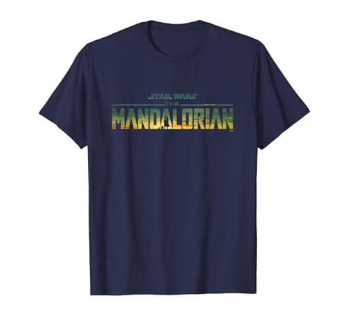Image of Star Wars The Mandalorian Season 3 Logo Grogu Disney+ T-Shirt, Men, Navy Blue, Large