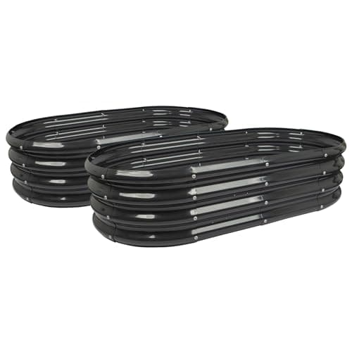 Image of Harbour Housewares Raised Garden Bed - Anthracite - 120 x 60cm - Rounded - Pack of 2 - Bottomless Galvanised Steel Planter Box for Growing Outdoor Plants, Vegetables, Flowers and Herbs