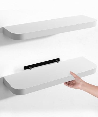 Image of Gronda White Floating Shelves for Wall Mounted Set of 2 Modern Wall Shelf Curved Edge Design with Large Decor Storage Display Shelf for Bathroom, Bedroom, Kitchen, Office, Living Room 60CM