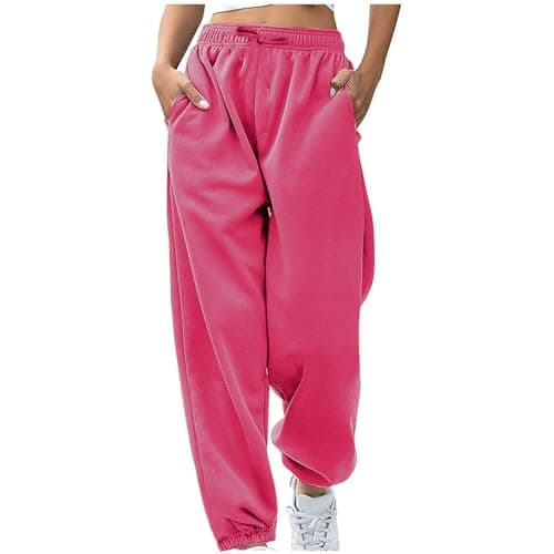 Image of AMhomely Womens Joggers Sweatpants Casual Oversized Jogging Pants Sports Trousers with Pockets Tracksuit Bottoms Jogger Pants Ladies Lightweight Winter,P06- Hot Pink,L