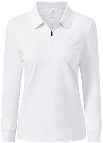 Image of MoFiz Women Golf Polo Shirts Long-Sleeve Top Classic Tipped Collars Casual Sports T-Shirts White Size L