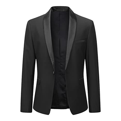 Image of YOUTHUP Men's Blazer Shawl Collar 1 Button Slim Fit Formal Suit Jacket Wedding Prom Party Jacket,Black,M