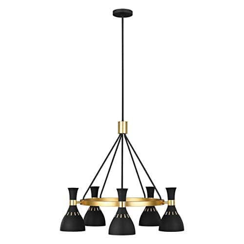 Image of 5 Bulb Chandelier Hanging Pendant Light - Midnight Black/Burnished Brass - LED E27 60W Bulb