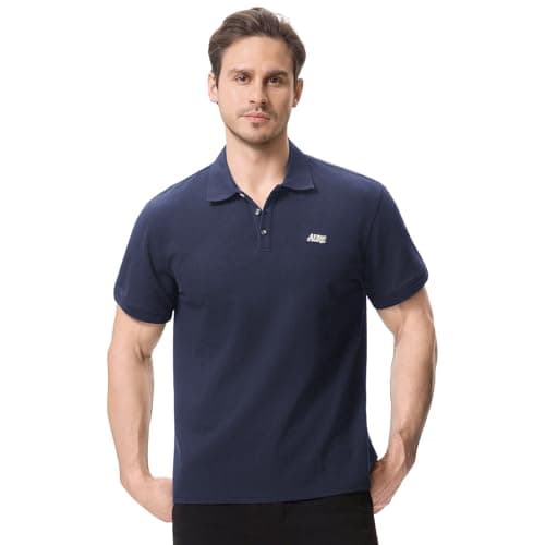 Image of Aureonus Men's Polo Shirts Cotton Outdoor Sport Shirts Sleeve Knitted Stretch Golf Vertical Striped Polo T-Shirt Blue XL