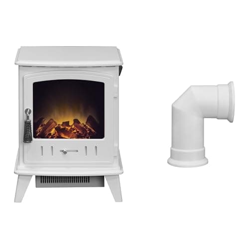 Image of Adam Aviemore Electric Stove in White Enamel with Angled Stove Pipe