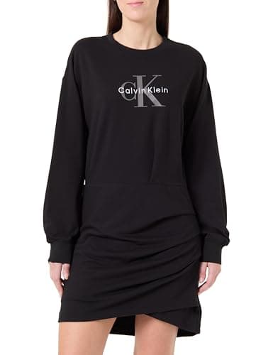 Image of Calvin Klein Women's LS MONOLOGO Terry Crew Fashion D LV047E224G Dresses, Black (Black), L