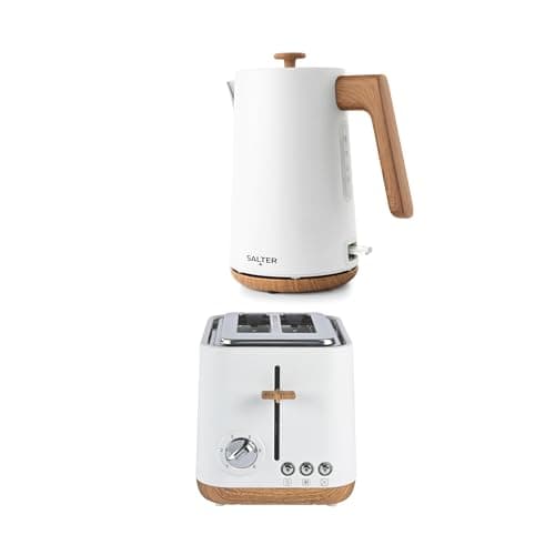 Image of Salter Toronto Kettle & 2-Slice Toaster Set - 1.7L 3KW Rapid Boil Cordless Kettle with Boil Dry Protection, 815W Wide Slot Toaster with 6 Browning Levels & Defrost/Reheat/Cancel, Matte White