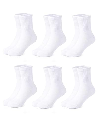 Image of TEMIRA White School Socks 6 Paris Boys Girls Socks 12-3 junior Cotton Breathable Kids Crew Athletic Sock Age 7-10 Years