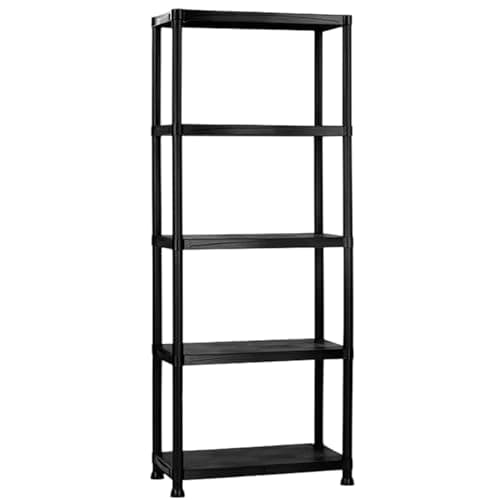 Image of Easy Shopping ® 4/5 Tier Black Heavy Duty 60CM Wide Plastic Shelving Unit Storage Organised Garage/Home/Pantry Racking Shelf Shelves Workbench Workman Bays Racking Tools Paint (Black, Extra Large, 5)