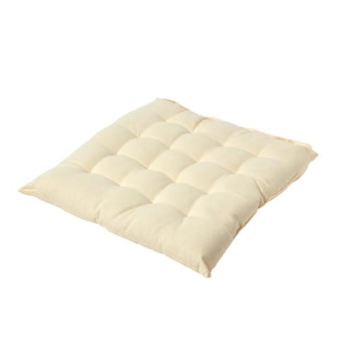 Image of HOMESCAPES - Seat Pad - Cream - 40 x 40 cm - Chair Cushion with a Button Tie Handle to fix to Chair - 100% Cotton - Well Filled - Easy Care - Washable At Home