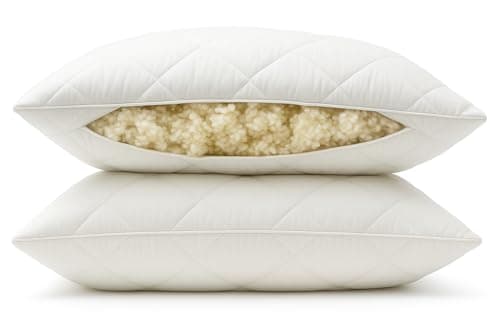 Image of Sleep&Snuggle 100% British Wool Pillow Naturally Temperature Regulating & Moisture-Wicking Quilted Wool Pillows Adjustable Breathable Hpoallergenic Down Alternative - Pillow 2 Pack