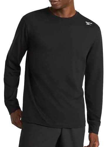 Image of Reebok Apparel Men's Volt Long Sleeve Crewneck T-Shirt, Standard Fit, Lightweight Cotton-Poly Jersey Fabric, Black, XL