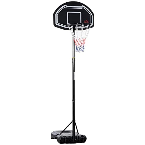 Image of HOMCOM Basketball Hoop and Stand with PE Backboard and Weight Base Height Adjustable 1.6-2.1m Portable on Wheels, Black