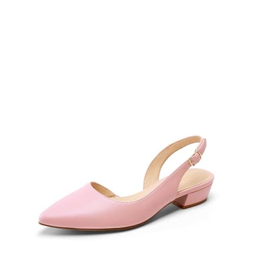 Image of DREAM PAIRS Women's Pumps Slingback Kitten Low Block Heels Pointed Toe Wedding Party Dress Shoes for Women,Size 5.5,Light Pink,DWUMPU2503