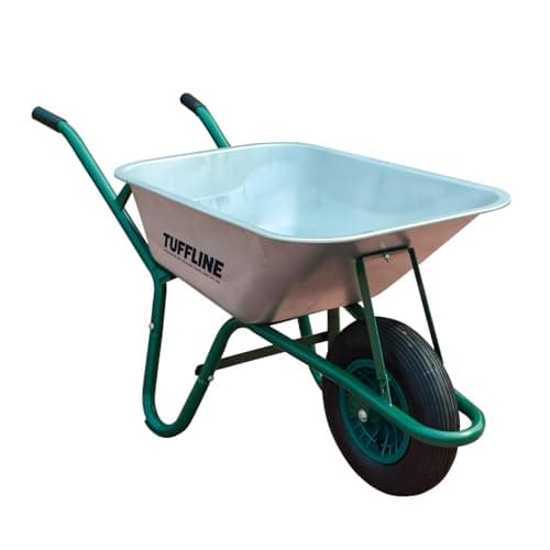 Image of TuffLine Wheelbarrow Wheel with 85-Litre Capacity, Galvanised Steel Tub, Pneumatic Tyre for Rough Terrain, Ergonomic Handles for Heavy Garden Tasks, Builders Barrow