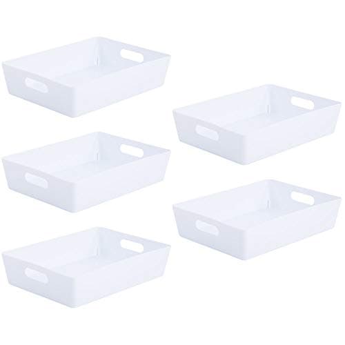 Image of Wham Bam 5.01 Ice White Plastic Studio Storage Baskets Office Home & Kitchen Tidy Organiser 35 x 26 x 8.5cm (5 Baskets)