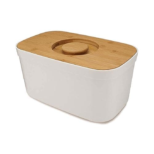 Image of Joseph Joseph Bread Bin with Removable Bamboo Chopping Board Lid - White