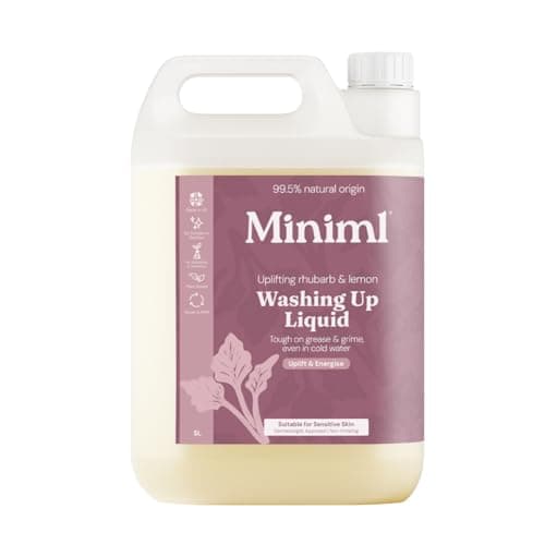 Image of Miniml Eco Washing Up Liquid 5L Refill - Wild Rhubarb & Lemon Scented Non Bio & Skin Sensitive Friendly Dish Wash Cleaner Plant Based Vegan & Cruelty Free - Natural Cleaning Products (500 Washes)