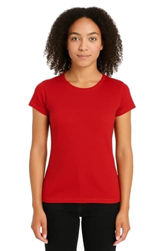 Image of Missloved Ladies Womens Plain Crew Neck Stretchy Cap Sleeve T-Shirt UK Sizes 8-18 (RED, SM, 8-10)