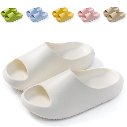 Image of Hitopteu Kids Cloud Sliders Boys Girls Slippers Sandals Comfort Lightweight Slippers Non Slip EVA Shower Beach Pool Sliders White Size 230 2-3 UK