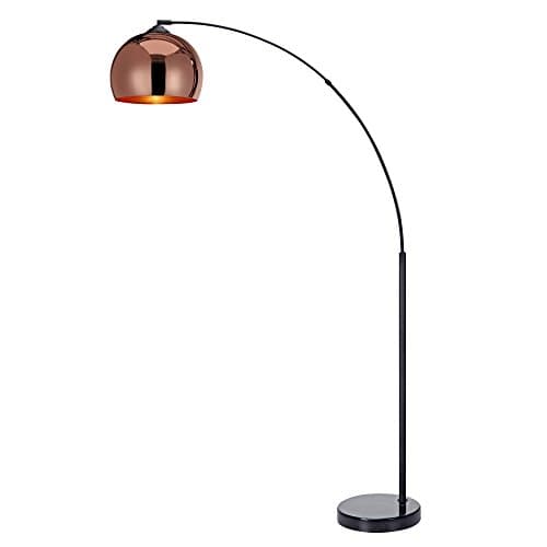 Image of VERSANORA Teamson Home Arquer 170cm Arc Floor Lamp for Living Rooms, Home Offices, Dining Rooms, Bedrooms with Faux Black Marble Base and Rose Gold Bell Shade