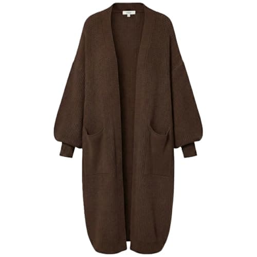 Image of FAIRY TRENDZ Women's Long Balloon Sleeve Cardigan - Chunky Knitted Open Front Coatigan with Pockets - Warm Thick Oversized Coatigan Jumper for Ladies (UK, Alpha, One Size, Regular, Regular, Chocolate)