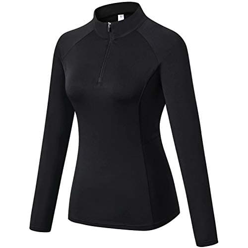 Image of Sillictor 1/4 Half Zip Running Top Women Long Sleeve T Shirts Thermal Ski Base Layer Womens Sports Tops Gym Hiking Cycling Climbing Base Layers Breathable High-Wicking Durable Soft Black 92506 M