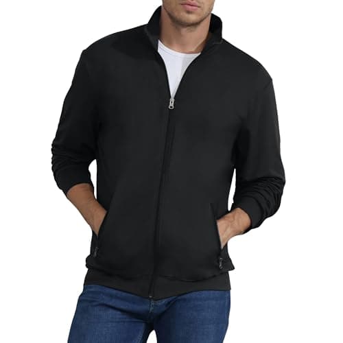 Image of Mens Sweatshirt Full Zip Active Stretchable Jacket Lightweight Long Sleeve Jacket Black M