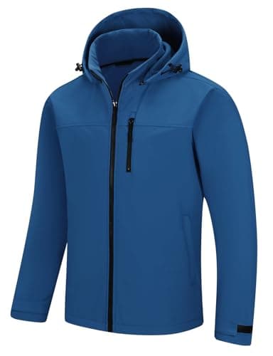 Image of baleaf Men's Fleece Lined Softshell Jackets with Hood Lightweight Water Resistant Jacket Winter Windbreaker Coat for Hiking Blue L