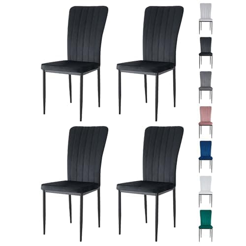 Image of mcc direct Set of 4 Dining Chairs, Velvet High Back Kitchen Chairs with Upholstered Soft Seat and Metal Legs for Home, Office, Dining and Reception - Elle (Black)