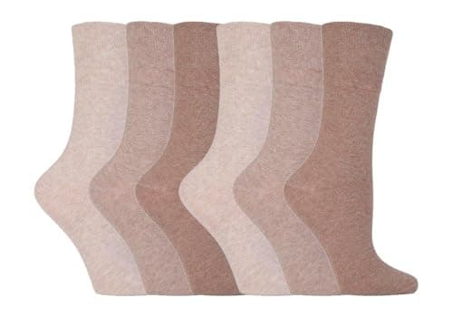 Image of IOMI Footnurse - Ladies 6 Pair Multipack Non Elastic Diabetic Socks with Gentle Grip Wide Top 4-8 (4-8, Beige)