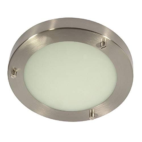 Image of Britalia Antique Chrome & White Frosted Glass Bathroom Round Flush Ceiling Light 185mm | 1 x G9 Capsule Lamp Bulb Required (Not Included) | IP44 Rated | Suitable for Outdoor Use