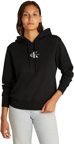 Image of Calvin Klein Women's Monologo Hoodie, Black (Ck Black), XXS