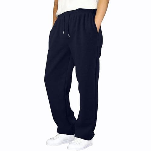 Image of NetSetUK Joggers for Men UK Tracksuit Jogging Bottoms Men’s Fleece Joggers Open-Hem Sweatpants with Pockets Drawstring Trousers Gym Workout Navy Blue