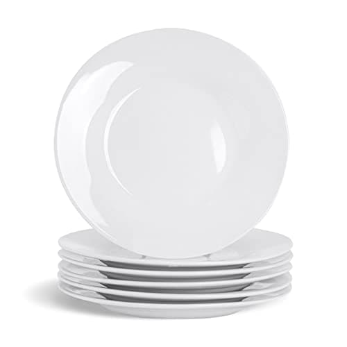Image of Argon Tableware 24x White 15.4cm (6 Inch) Wide Rimmed Side Plates - Desert Serving Dinner Set Bread Plate - Dishwasher and Microwave Safe Ceramic