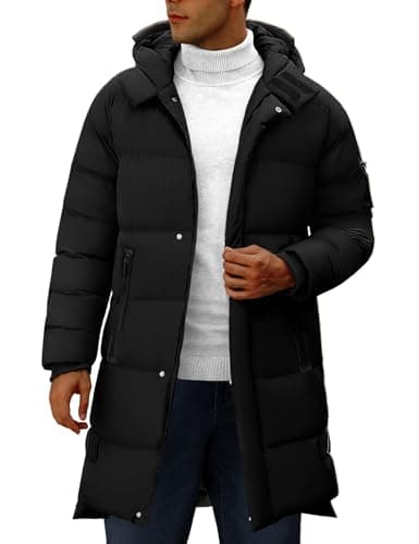 Image of CMTOP Winter Jackets for Men Warm Lightweight Long Mens Coats Windproof Thicken Puffer Coat Hooded Zipper Parka Jacket Casual Outdoor Bodywarmer Comfortable Thermal Outwear(Black,XL)