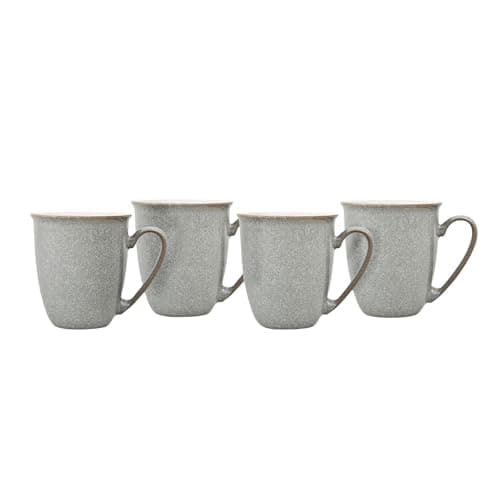 Image of Denby - Elements Light Grey Coffee Mug Set of 4 - 330ml Stoneware Ceramic Tea Mug Set For Home & Office - Dishwasher Safe, Microwave Safe - Pale Grey, White - Chip Resistant