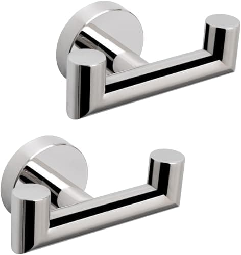 Image of YUET Door Hooks,Double Metal Coat Hooks Wall Mounted, Heavy Duty 10kg Capacity, Chrome Mirror Bathroom Door Hook SUS 304 Stainless Steel for Hanging Towel,Robes,Coats,Sponges,Clothes