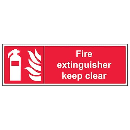 Image of V Safety Fire Extinguisher Keep Clear - Landscape 300 x 100 mm - 2mm Super-Tough Rigid Plastic Safety Sign