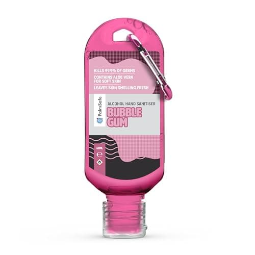 Image of Palm Safe Bubble Gum 60ml Anti Bacterial Premium Hand Sanitiser Travel Size Refillable Clip Bottle Quick Drying Non Sticky Extra Moisturising Kills 99.9% of Viruses and Bacteria
