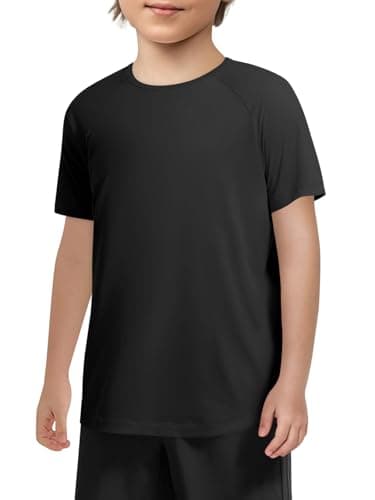 Image of Haloumoning Boys' T-Shirt Short Sleeve Crew Neck Tops Kids Summer Plain Lightweight Top Regular Fit Sports T-Shirts Casual Basic Tees 5-14 Years, Black, 9-10 Years